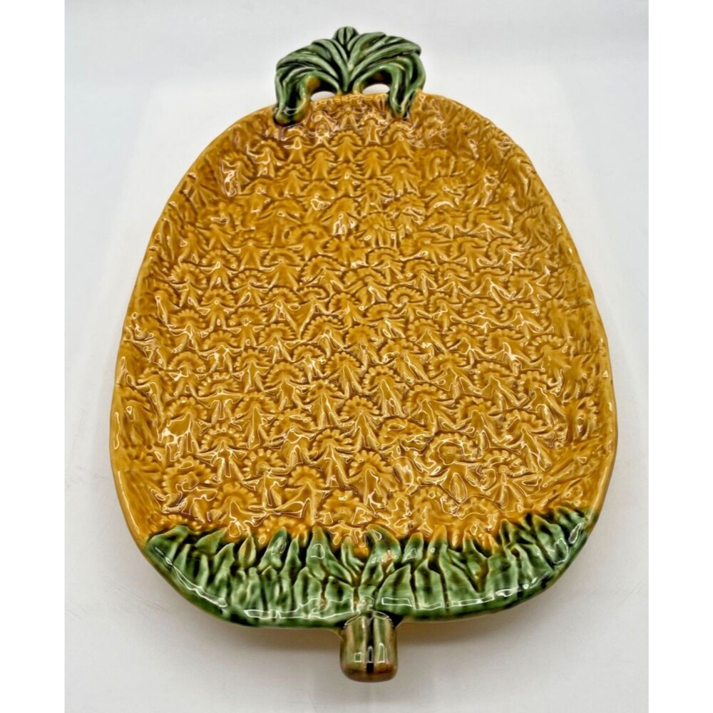 Olfaire Large Majolica Pineapple Plate Dish Serving Tray 15x9 Made in Portugal